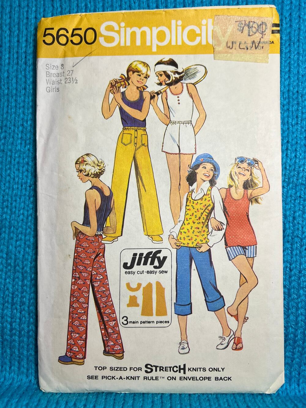 Simplicity 5650 pattern tank top pants shorts 1970s pattern size 8
